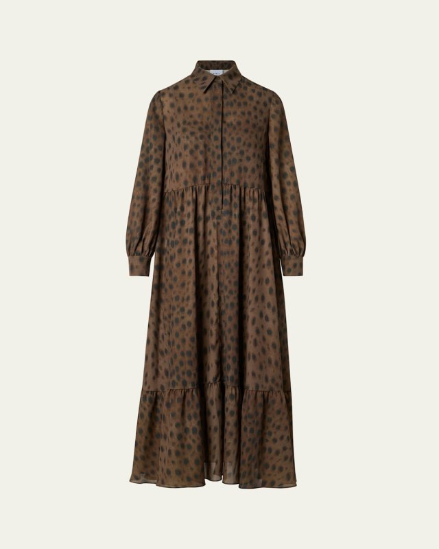 Leopard-Print Viscose Georgette Midi Shirtdress